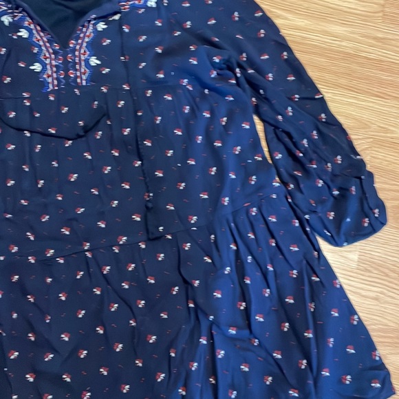 Old Navy Navy Blue Patterned Long Top with Tassels - Picture 3 of 7